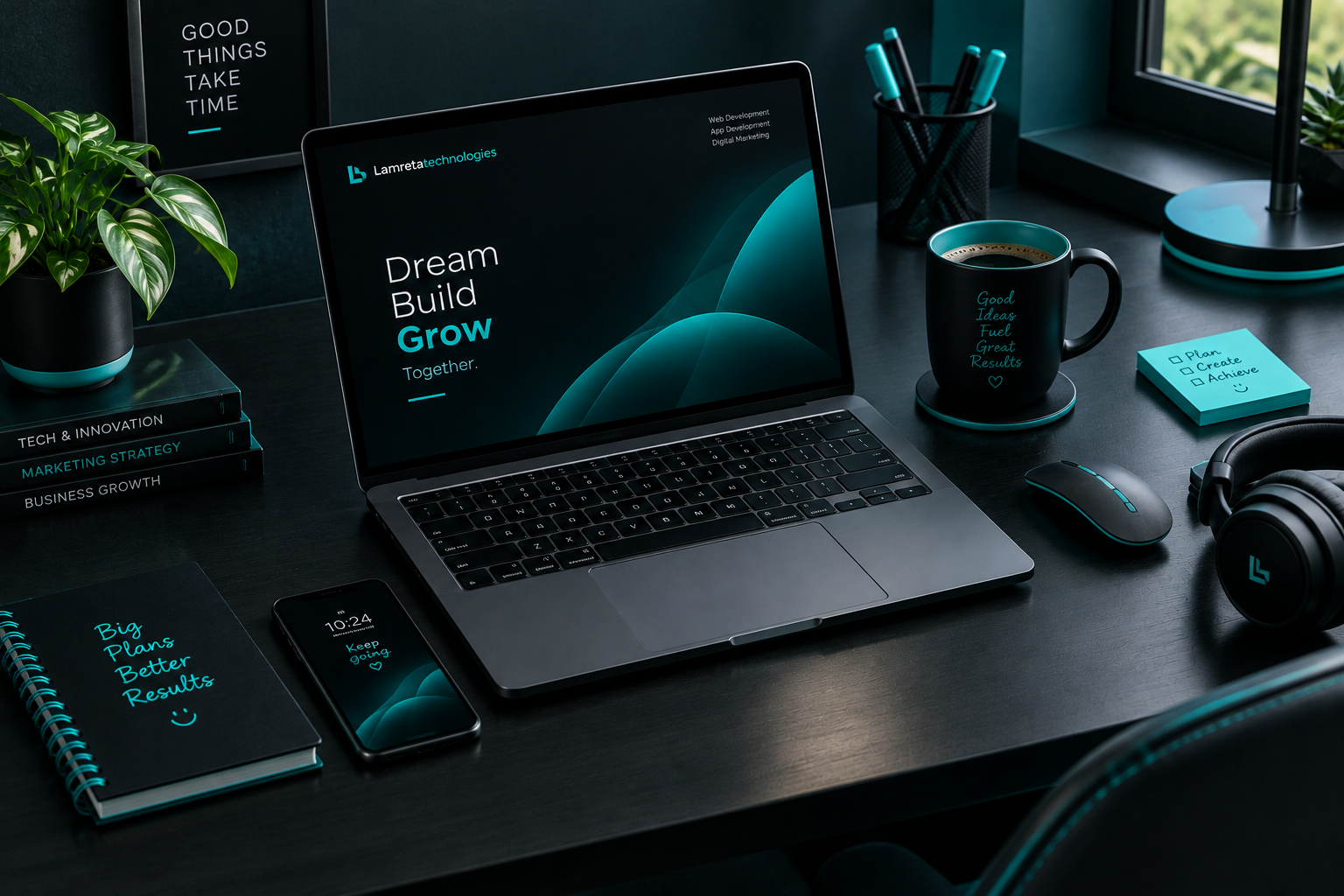 Teal Creative Workspace Still Life